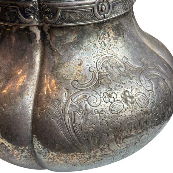 Antique Silverplate Teapot Floral Engraved Bone Handle Ornate Victorian Hinged - Picture 8 of 16